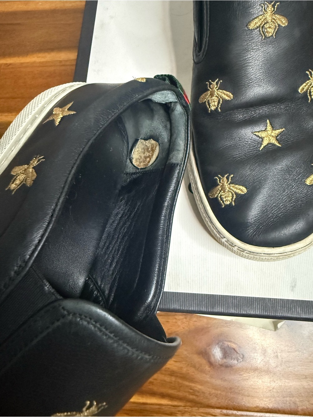 Gucci Leather Slip-On Sneakers Men's Authentic Sz 10 - Picture 4 of 9